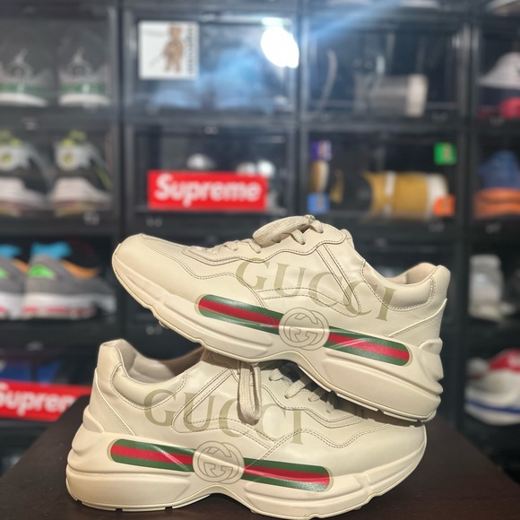 MEN'S RHYTON SNEAKER WITH GUCCI LOGO TAN SIZE MEN’s 11.5 - Picture 7 of 7